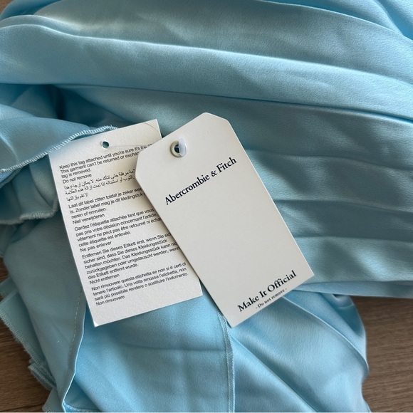 ABERCROMBIE AND FITCH Plunge Pleated Mini Dress NWT in Aqua Blue Sz. Medium Tall - Picture 3 of 16